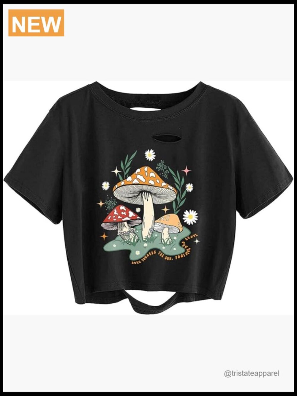 Mushroom Graphic Crop Top Distressed Ripped Vintage Tee